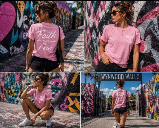 South Beach Pink Faith Over Fear Viral Tshirt.